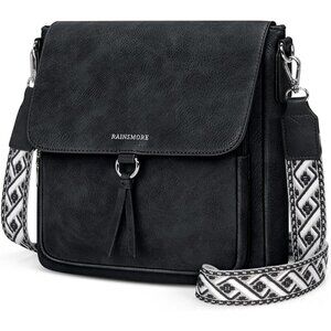 🆕 Women Black PU Leather Crossbody Purses Adjustable Wide Strap Shouler Bag